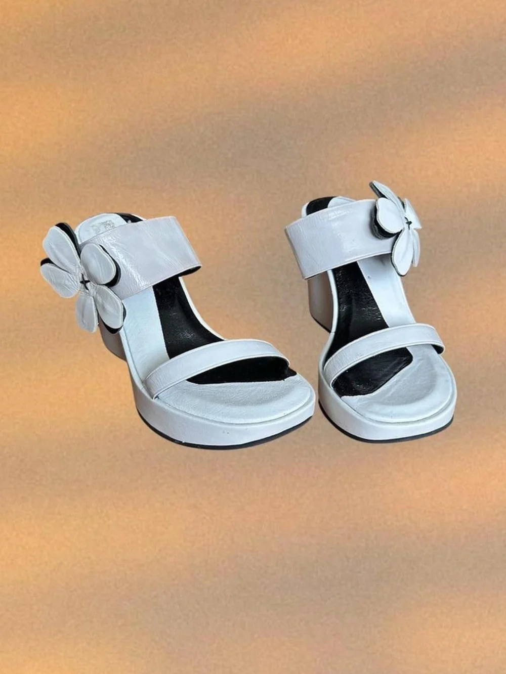 White Floral Detail Wedge Sandals - Women